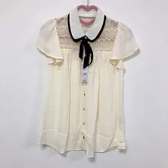 新品 IＮＧＮI 半袖 ブラウス アイボリー レース バイカラーのサムネイル