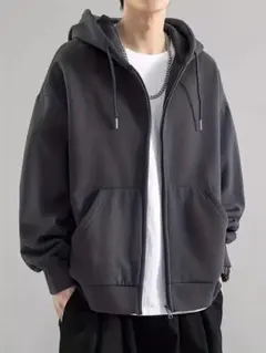 ダークグレー ジップアップパーカー 3L 胸囲105