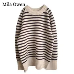 美品 ミラオーウェン ボーダーニット カシミヤ混 F