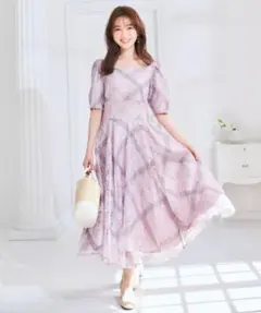 ラベンダーレースチェックワンピース