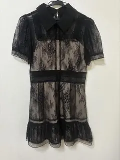 ブラックレース襟付きドレス、ワンピース