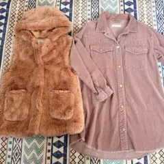 ファーベスト コーデュロイシャツワンピース 2点セット ピンク系