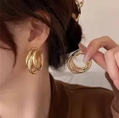 金属アレルギー ゴールドシルバー ☆人気大きいフープピアス サージカルステンレス