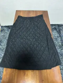 防寒スカート 巻きスカート ブラックキルティングロングスカート L 黒