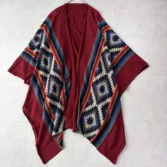Deuxieme Classe チマヨ柄 ポンチョ ネイティブ 赤 綿麻 リネン