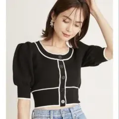 スナイデル バイカラークロップドニットプルオーバー トップス 半袖 ショート丈