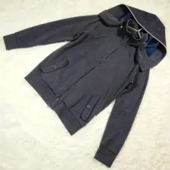 【クランプリュス】✨️秋服✨️グレーニット風ジャンパー フード付き フーディーL