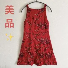 美品❤️ 花柄 ノースリーブワンピース レッド ワンピース レディース ひざ丈