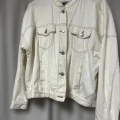 美品✨　チャオパニック　デニムジャケット　ノーカラー　ホワイト　オーバーサイズ