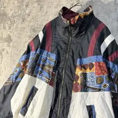 【90s 切替 総柄デザイン ナイロンジャケット】M〜 RIVER EDGE