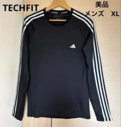 美品 adidas TECHFITテックフィット スリーストライプス メンズXL