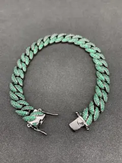 高品質！ 細め！パヴェ留 ブレスレット レアカラー！ グリーン ジルコニア