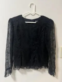 ビーズ装飾シースルーブラックトップス