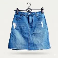 【COLZA】コルザ デニムミニスカート ダメージ加工 台形 ギャル系 M相当