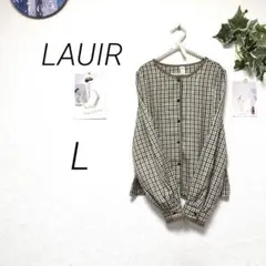 11796 LAUIR ラウアー ノーカラーチェック柄ブラウス Lのサムネイル