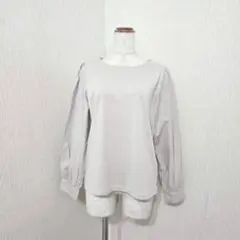 ドレスキップ　長袖プルオーバー　サンドベージュ系　異素材　伸縮　大人かわいい　M