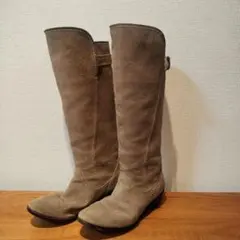 ベージュ スエード ロングブーツ