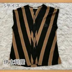 【古着】 伊太利屋 ニット ノースリーブ ストライプ Sサイズ