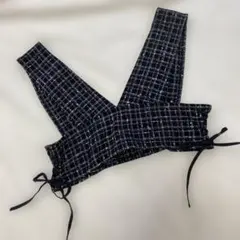 エムズエキサイト クロップドトップス ツイード調 チェック柄 サイドレースアップ