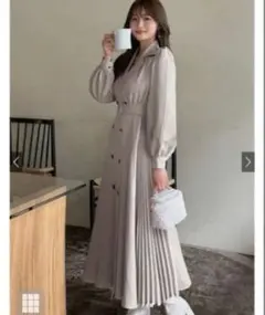 GRL ベルト付きサイドプリーツ切替トレンチ風ワンピース