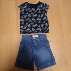 ミッキー＆ミニー 総柄Tシャツ デニムショートパンツ セット