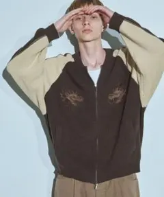 ［ OPENING ACT ］ヴィンテージ刺繍ニットスカジャン　ブラウン　S