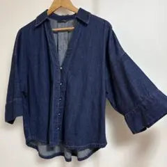 ZARA デニムシャツ　スキッパーシャツ 五分袖