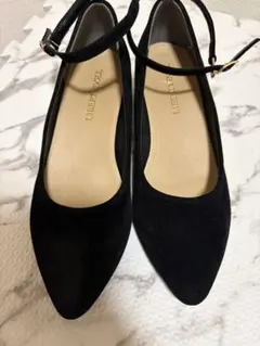 3.5cmヒール ストラップパンプス スエード ブラック　24.5センチ