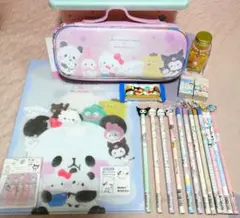 18点♡サンリオ×もちぱん文房具セット♡チャーム付き鉛筆,ペンケース,ファイル