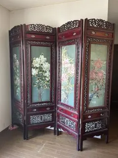 ウンフィア様取置 天然木素材 鳳凰の図 天然石 で描かれた絵図 三枚 3