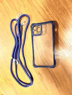 iPhone12Pro ケース　ネイビー　ショルダーストラップ付