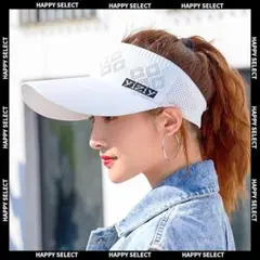 ゴルフウェアサンバイザー レディース♪ニット春夏白UVカットつば大きめ日焼け止め