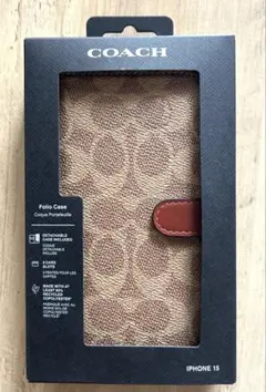 COACH iPhone 14 手帳型ケース シグネチャーカーキ柄 シール付き