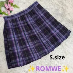 美品】ROMWE☆ロムウェ チェック柄 プリーツスカート パープル 紫 Sサイズのサムネイル
