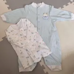 日本製　ベビー肌着ロンパース 2枚セット 水色 クマ刺繍ロンパース 80cm