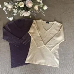 ゴールドラメ入りトップス （パープル・アイボリー）の2点セット