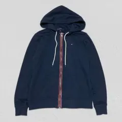 TOMMY HILFIGER♡配色ジップアップパーカー　ロゴ刺繍　ネイビー　XS