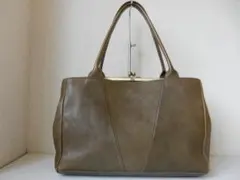 本革☆B5対応☆3ルーム☆肩掛けOK☆がまぐちハンドバッグ　モスグリーン
