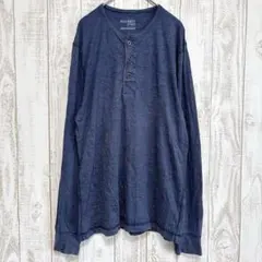 オールドネイビー 無地 ヘンリーネック長袖Tシャツ M 紺 綿 お出かけ 重ね着のサムネイル