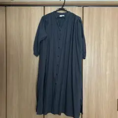 【Samansa Mos2 blue】 濃グレー シャツワンピース 薄め 七分袖