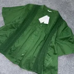 SM2 blue インドコットンピンタックレース前開きブラウス　未使用　F