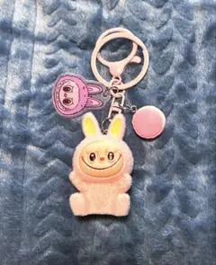 labubu キーホルダー フロッキー フィギュア 薄ピンク