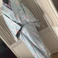 洗える着物　花柄　ブルー