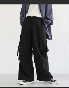 LILL ドレープ/ヴィンテージライクデニム/ワイドスラックスカーゴパンツ
