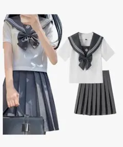 セーラー服　半袖　上下セット ホワイト/ダークグレー