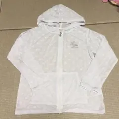 薄手　パーカー　アウター　上着　日よけ　水玉　ドット　透け感　ラインストーン