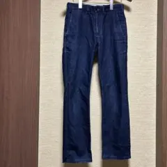 ダークブルー ストレートデニムパンツ ボタンフライ　メンズS