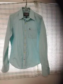 Abercrombie & Fitchグリーンと白のストライプ S　長袖シャツ