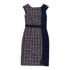 JEWELS ネイビーレッドのチェック柄ドレスツイードチェック柄タイトドレス