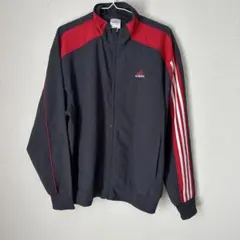 【adidas】トラックジャケット メンズL 黒ライン 定番 ジャージ 古着